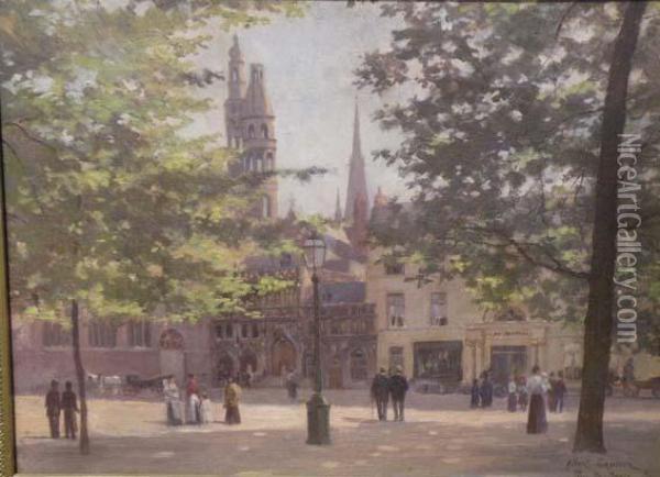 Place Du Bourg, Bruges Oil Painting - Albert Gautier