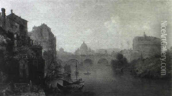 View Of The Vatican From The Tiber River Oil Painting - George Loring Brown