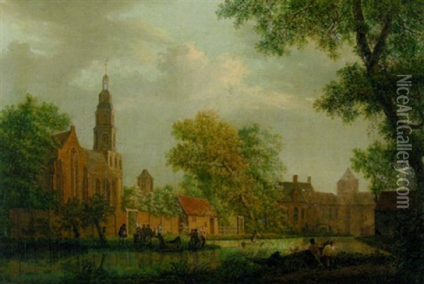 Hollandische Kirche Und Kloster An Einem Kanal Oil Painting - Pieter Jan van Liender