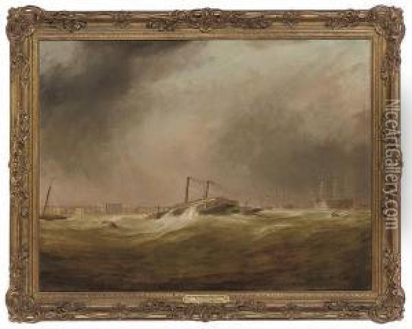 The Portsmouth Chain Ferry On A Stormy Day Oil Painting - H Sargeant