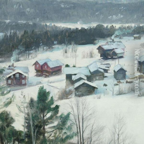 View At Bolkesjo, Telemarken, Norway Oil Painting - Peder Mork Monsted