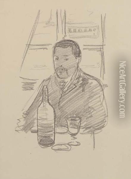 Portrait Of A Man With Bottle Of Wine Oil Painting - Robert Polhill Bevan