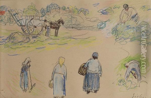 Feuille D'etudes De Personnages Au Travail Oil Painting - Alfred Sisley