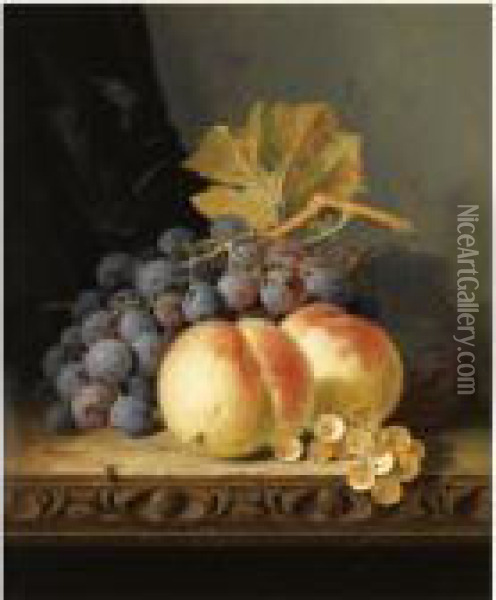 Still Life With Peaches, Grapes And Whitecurrants Oil Painting - Edward Ladell