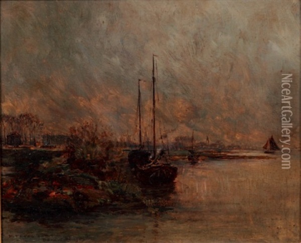 Le Port De Dordrecht Oil Painting - Pierre (Desire Eugene) Franc Lamy