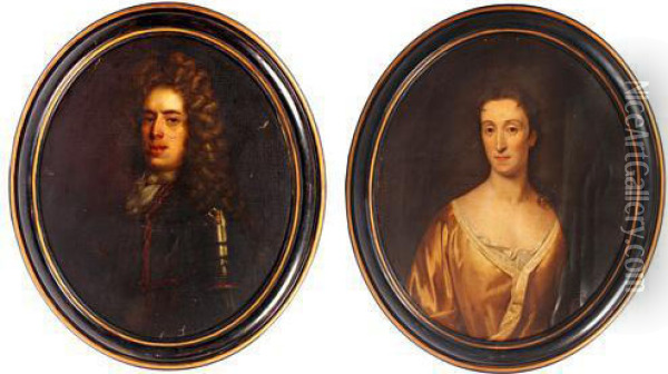 Portrait Of A Man In Armour; And Companion Portrait Of A Lady Oil Painting - Michael Dahl