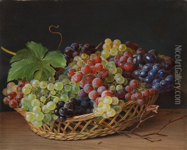 A Basket With Grapes Oil Painting - Ferdinand Kuess
