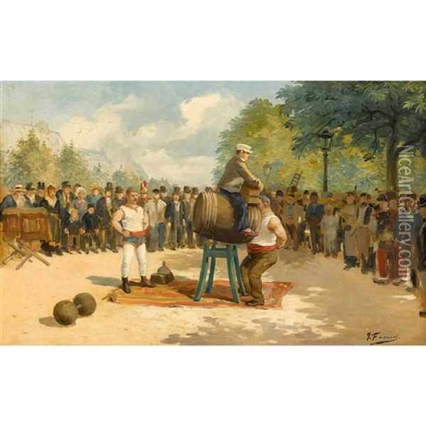 Les Saltimbanques Oil Painting - Joseph B.B. Faverot