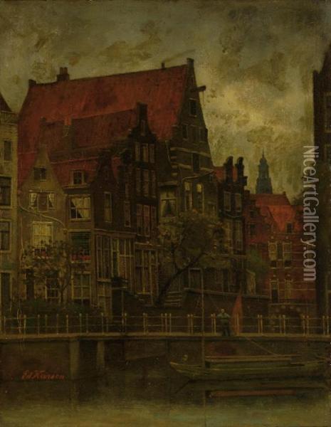 View Of The Grimburgwal In Amsterdam Oil Painting - Eduard Karsen