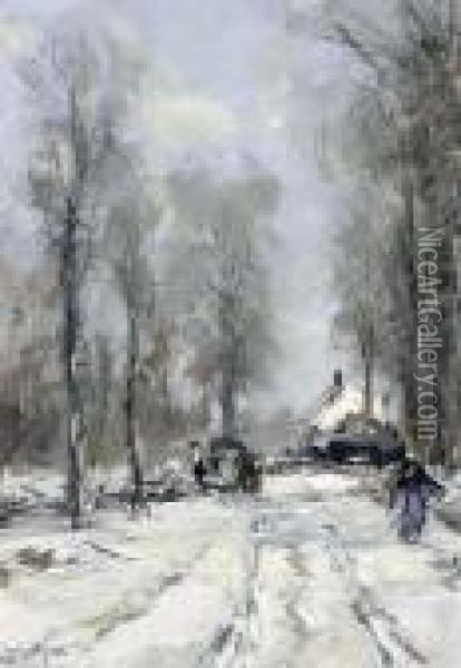 Figures On A Country Road In Winter Oil Painting - Louis Apol