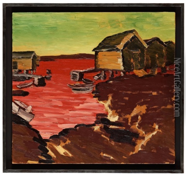 Boathouses Oil Painting - Gunnar Loeberg