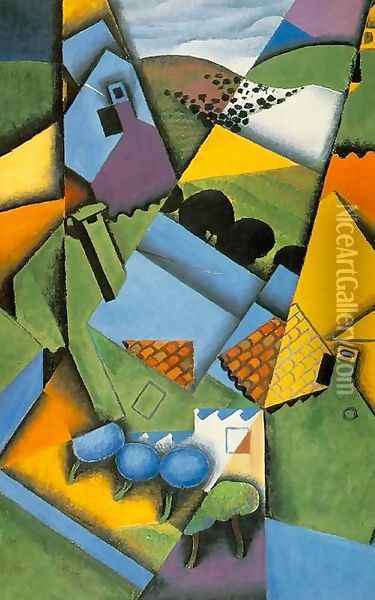 Landscape With Houses At Ceret Oil Painting - Juan Gris