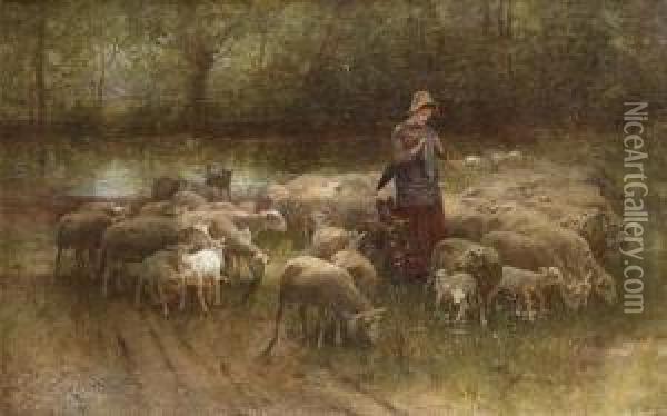 Young Shepherdess Oil Painting - Luigi Chialiva
