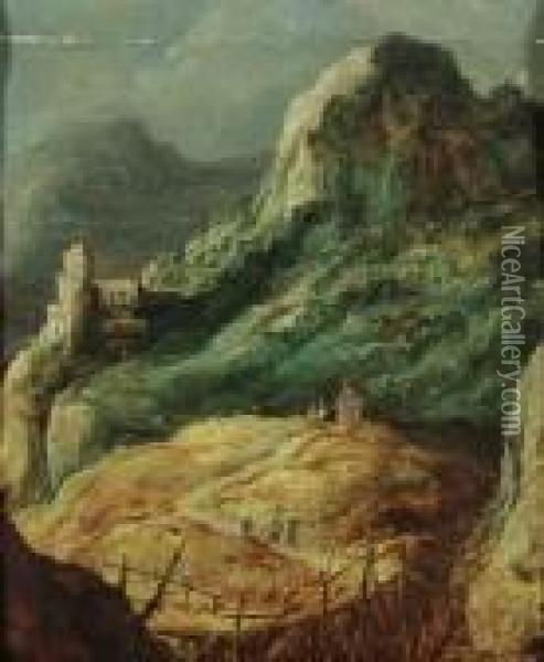 A Mountainous Landscape With Travellers Oil Painting - Joos De Momper