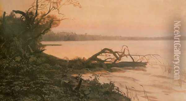 Sunset. Lake Switez Oil Painting - Jozef Chelmonski