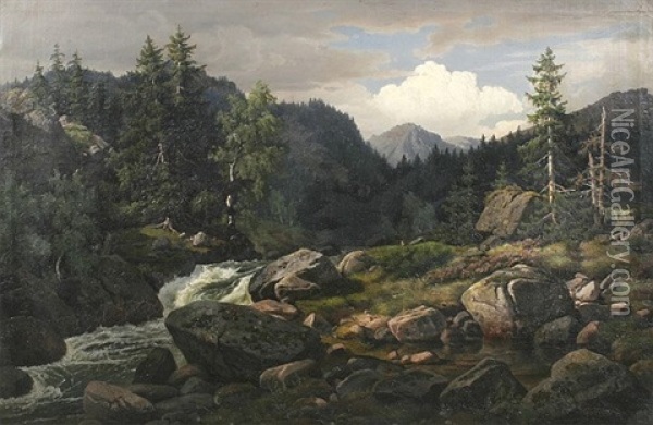 Voralpenlandschaft Mit Gebirgsbach Oil Painting - Max Wolf