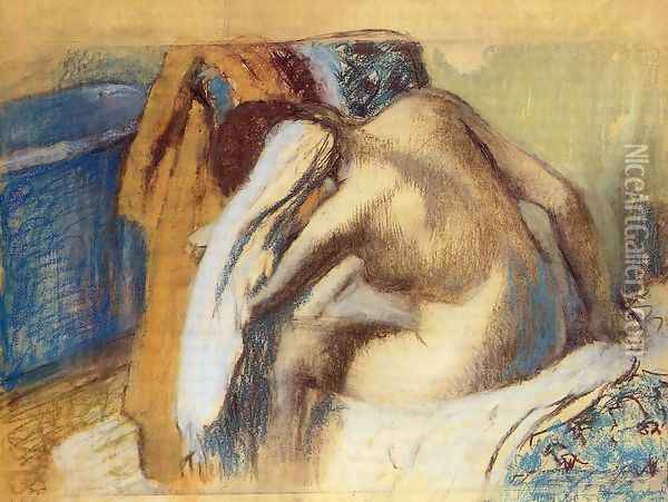 Woman Drying her Hair after the Bath Oil Painting - Edgar Degas