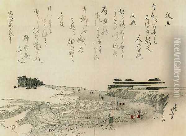 View of the Island of Enoshima Oil Painting - Katsushika Hokusai