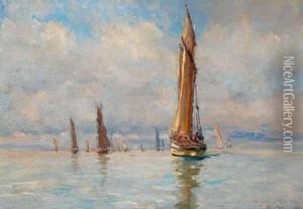 Besonnte Marine Mit Zahlreichen Segelbooten Oil Painting - Frederic Montenard