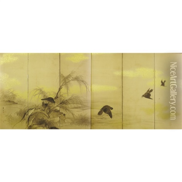 Crows (pair) Oil Painting - Nakai Ranko