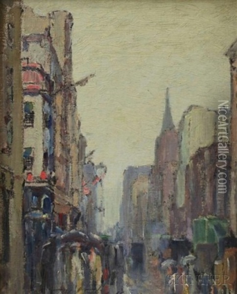 Street Scene In Rain Oil Painting - Frederik Usher Devoll