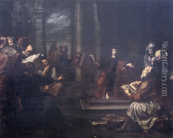 Le Christ Parmi Les Docteurs Oil Painting - Willem van Herp the Elder