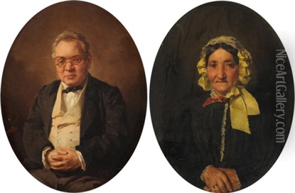Gegenstucke: Portraits Eines Ehepaars (pair) Oil Painting - Jules Worms