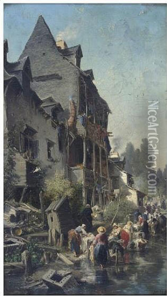 French Washer Women Oil Painting - Jules Achille-Noel
