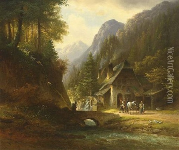 Alte Schmiede An Flusslauf In Einem Gebirgstal Oil Painting - Anton Doll