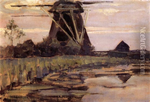The French Mill On The River Gein Oil Painting - Piet Mondrian