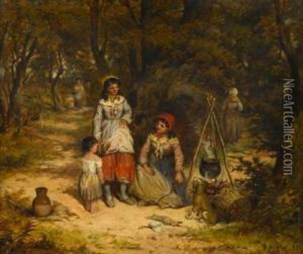 Gypsy Women By A Campfire Oil Painting - John Phillip