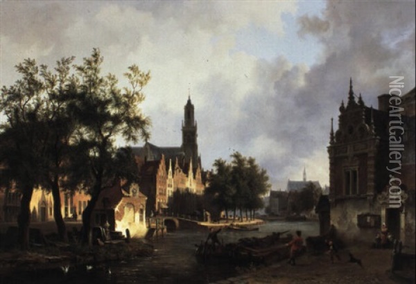 View Of A Dutch Town, Morning Oil Painting - Bartholomeus Johannes Van Hove