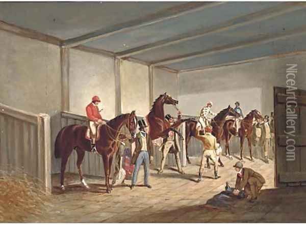Raceshorses in a stable Oil Painting - John Frederick Herring Snr