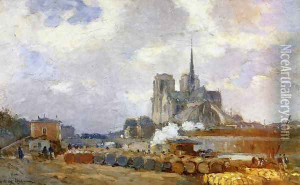 Notre Dame de Paris, View from the Quai de la Tournelle Oil Painting - Albert Lebourg