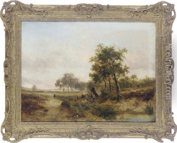 Figures Beside A Pond Oil Painting - Joseph Thors