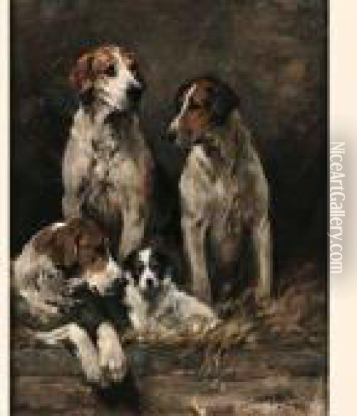 Archer, Ajax, Nell And Snooker Oil Painting - John Emms