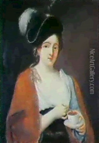 Giovane Donna Con Cappello E Tazzina Oil Painting - Francesco Boscarato