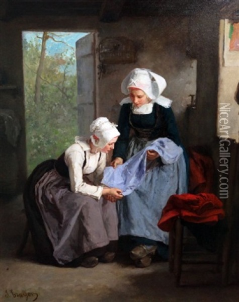 The Seamstress Oil Painting - Jules Trayer