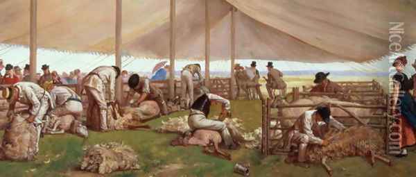 The Sheep Shearing Match, 1875 Oil Painting - Eyre Crowe