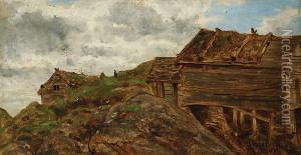 Kustgezicht Met Huisjes Op De Rots. Oil Painting - Alexander Wust
