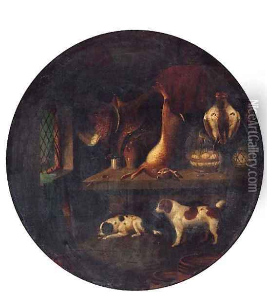 Spaniels with dead Game in a Larder Oil Painting - Benjamin Blake