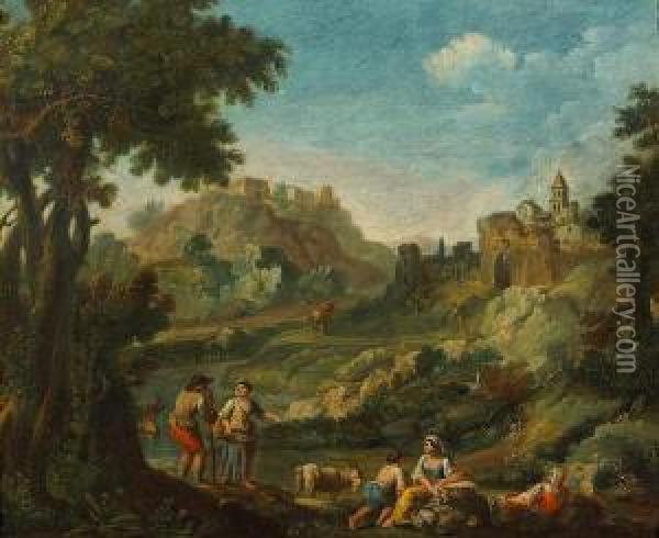 A Pastoral Scene With A Castle In Thedistance Oil Painting - Giuseppe Zais