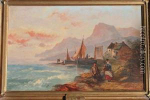 Figures And Boats Onthe Coast Oil Painting - Joseph Horlor