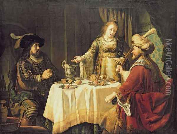 The Meal with Esther Oil Painting - Jan Victors