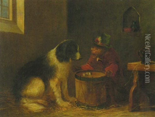 Affe Und Hund Beim Wurfelspiel Auf Einer Trommel Oil Painting - Zacharias Noterman