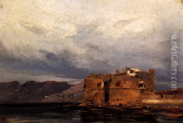 Festung An Einem Hafen Oil Painting - Louis-Gabriel-Eugene Isabey