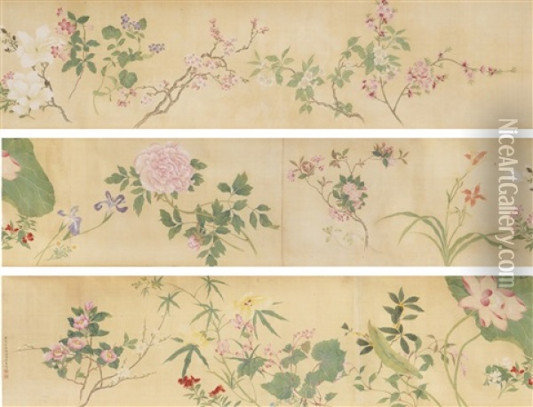 Flowers (set Of 3) Oil Painting -  Zhou Kangshou