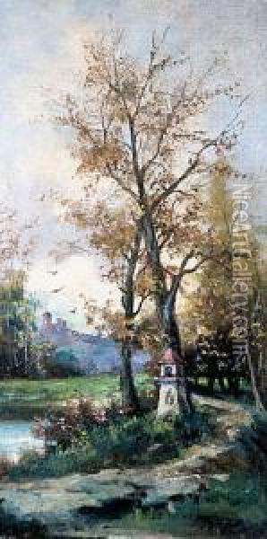 Kapliczka, 1898 R. Oil Painting - Seweryn Bieszczad