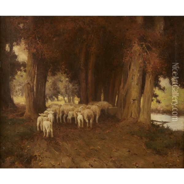 Sheep In The Woods Oil Painting - Eanger Irving Couse