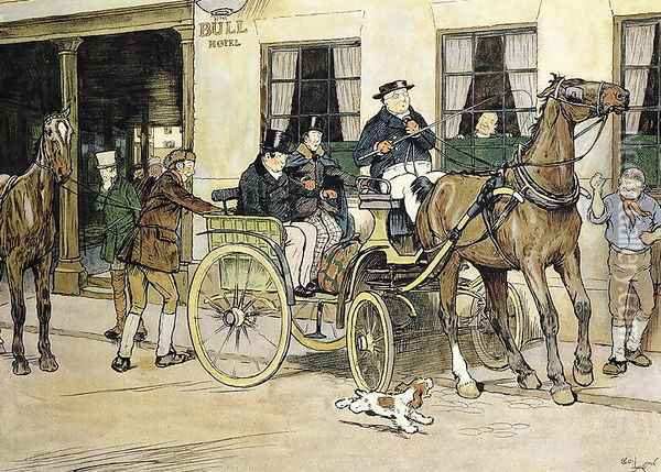 The Pickwickians start from the Bull Hotel at Rochester Oil Painting - Cecil Charles Aldin